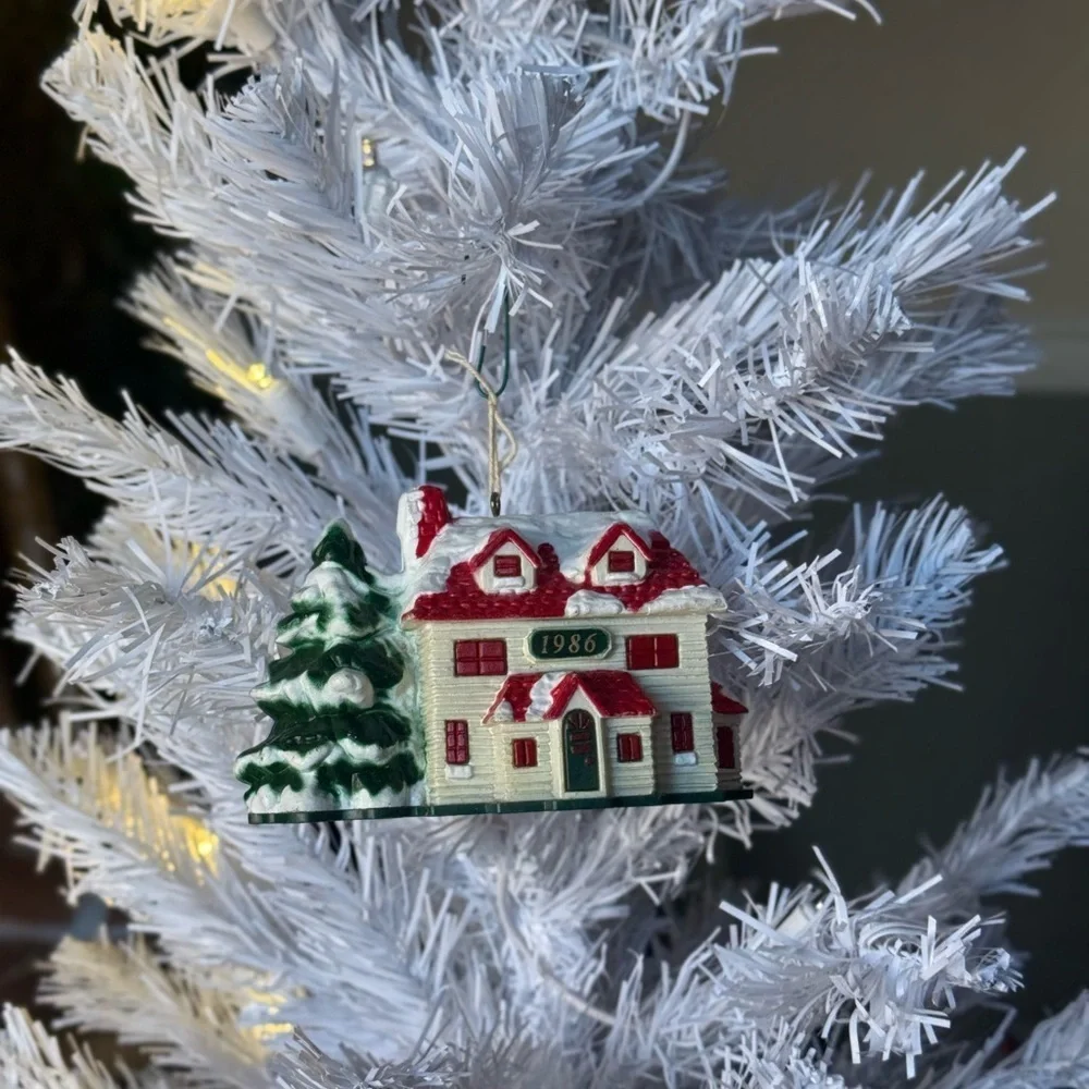 Vintage 1987 Holiday House Ornament with Red and Green Accents